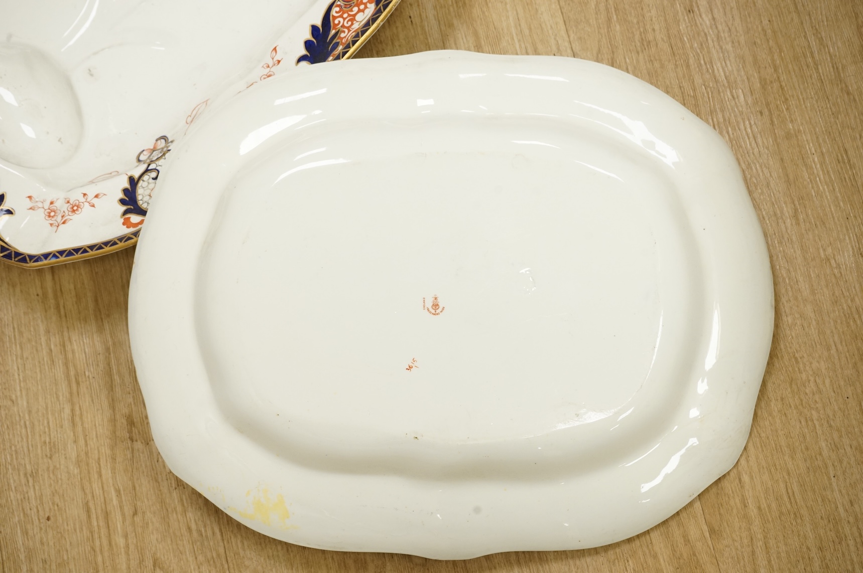 Two Royal Crown Derby meat plates, Imari pattern 3615